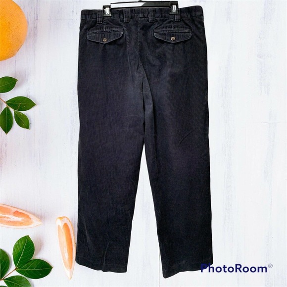 LL Bean Mens 38X34 (37X31.5) Corduroy Blue Navy Pants Pleated Outdoor High Rise - Picture 4 of 12